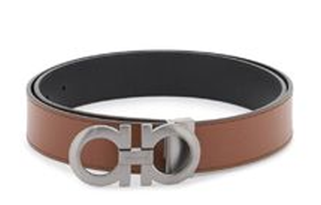 FERRAGAMO  Brown Calfskin Leather Belt with Logo Design. 6755420773946179