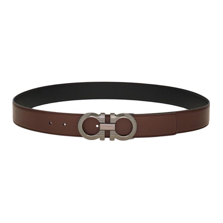FERRAGAMO  Brown Leather Belt 3.5CM Color-Block Design. 770928