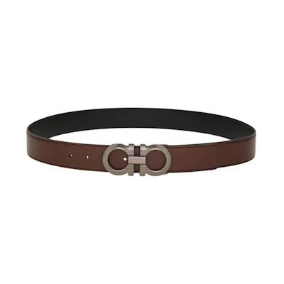 FERRAGAMO Brown Leather Belt 3.5CM Color-Block Design. 770928