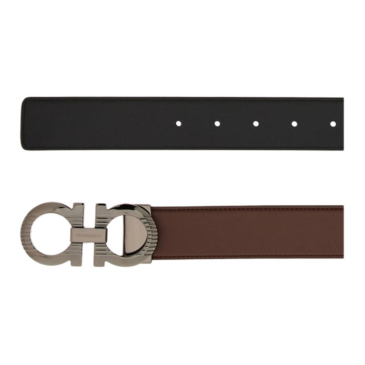 FERRAGAMO  Brown Leather Belt 3.5CM Color-Block Design. 770928 圖 3