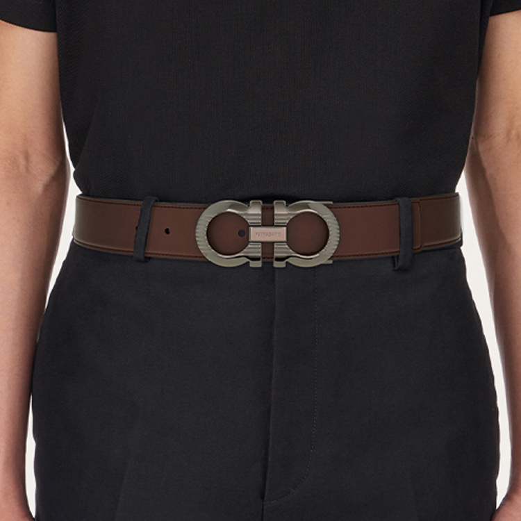 FERRAGAMO  Brown Leather Belt 3.5CM Color-Block Design. 770928 圖 4