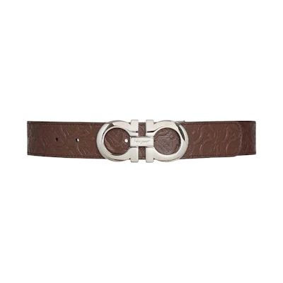 Ferragamo Brown Leather Belt with Logo Buckle - 3.4cm. 67 5542 741409