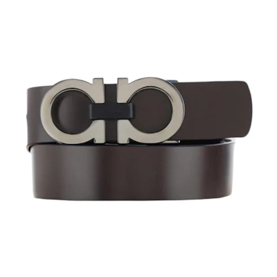 Ferragamo Brown Leather Belt with Logo Buckle 3.5CM. 678783776310