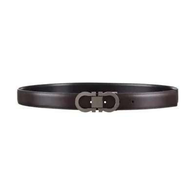 FERRAGAMO Brown Leather Belt with Logo Buckle, 3cm Wide. 670326770943