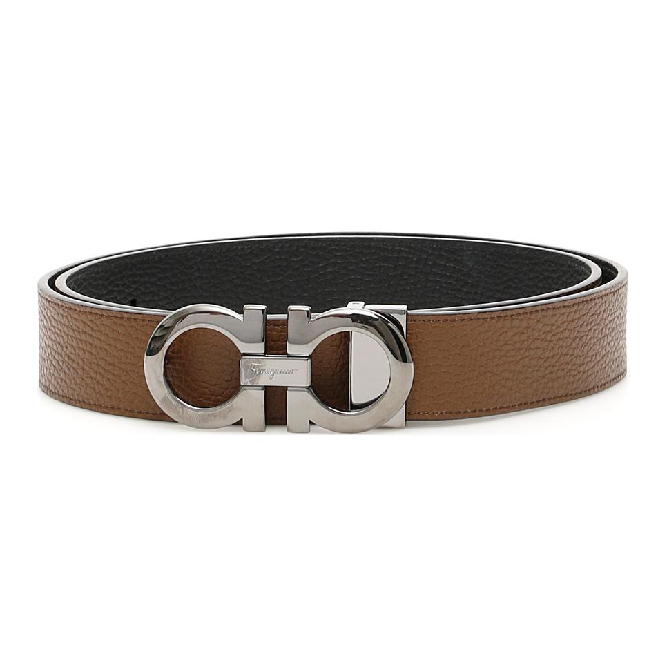 FERRAGAMO  Brown Leather Belt with Reversible Logo Buckle. 23A675542705614096