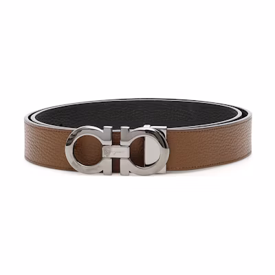 FERRAGAMO Brown Leather Belt with Reversible Logo Buckle. 23A675542705614096