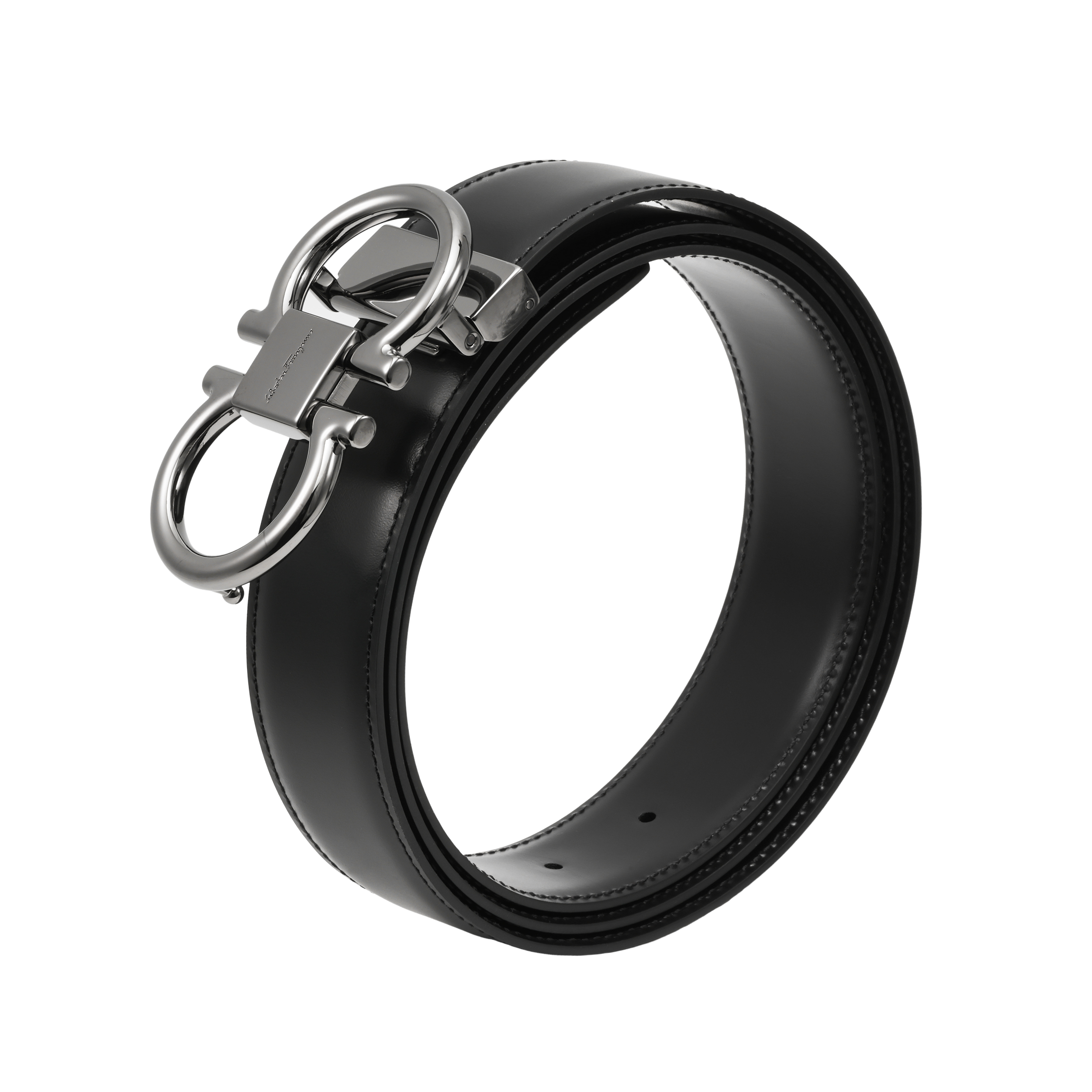 Shop Ferragamo棕色真皮腰带带环装饰，宽3.5cm。 0694531NERO