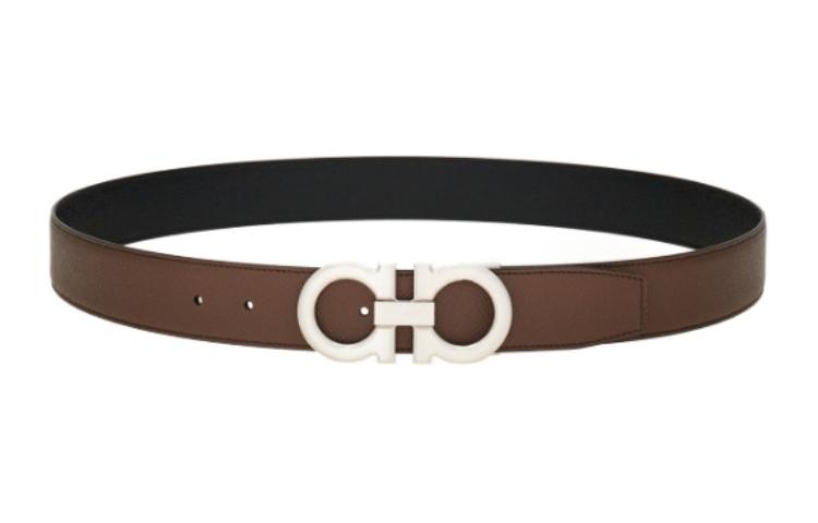 Ferragamo  Brown Leather Belt with Satin Details, 3.3CM Width. 679710770654