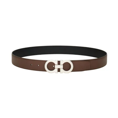 Ferragamo Brown Leather Belt with Satin Details, 3.3CM Width. 679710770654