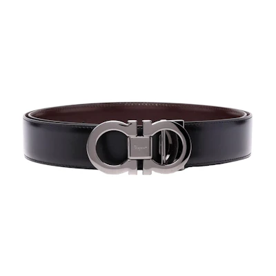 FERRAGAMO Calfskin Leather Belt with Metal Logo Buckle, 3.5cm Width. 679535DOUBLEADJUS644557001