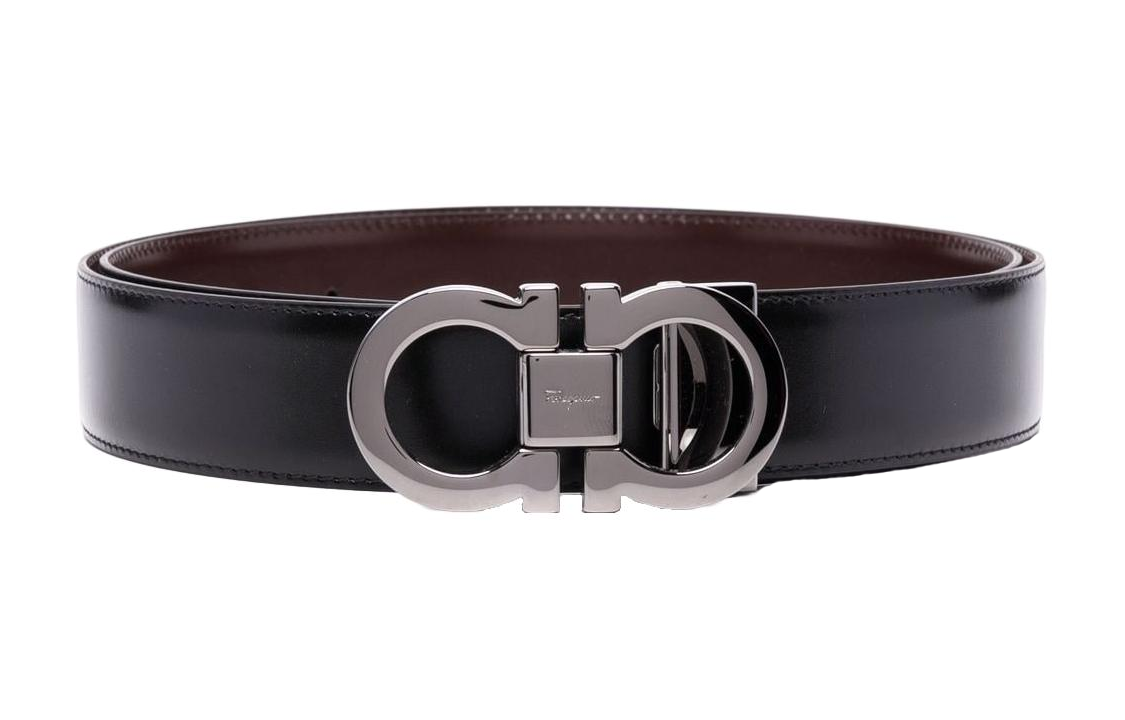 FERRAGAMO  Calfskin Leather Belt with Metal Logo Buckle, 3.5cm Width. 679535DOUBLEADJUS644557001 圖 2