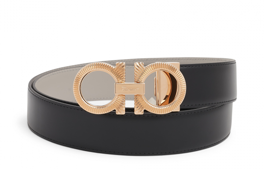 Lookbook FERRAGAMO Cinturón de Cuero Negro Gancini Logo Hebilla Dorada, Ancho 3.5cm. 670090-750196