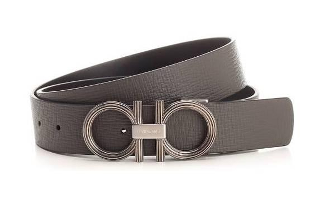 FERRAGAMO  Gray Leather Belt with Front Logo Design. 6702640764849