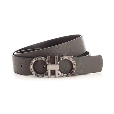 FERRAGAMO Gray Leather Belt with Front Logo Design. 6702640764849