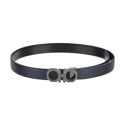 Ferragamo Leather Belt Black/Blue with Brand Logo Design 0765787BLUEMARINE