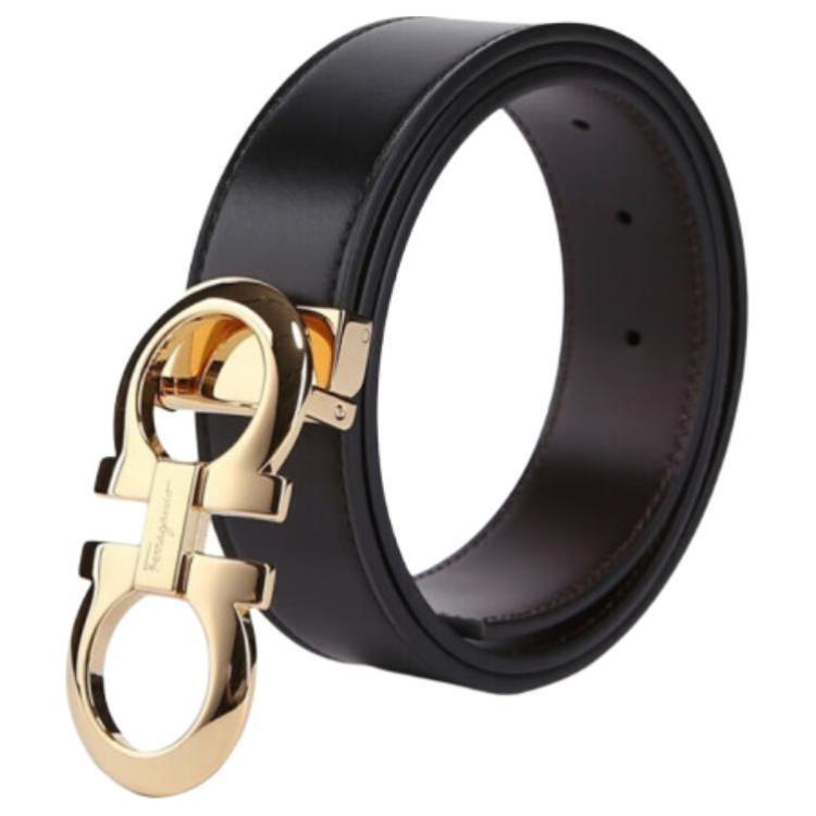 FERRAGAMO  Leather Belt Black/Brown 3.5cm Simple Design 675542 586940 圖 2