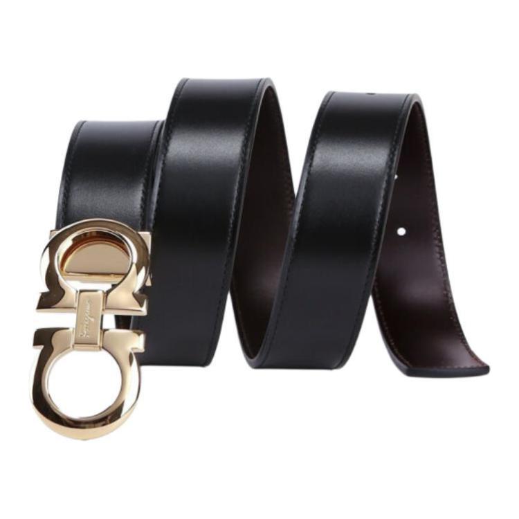 FERRAGAMO  Leather Belt Black/Brown 3.5cm Simple Design 675542 586940 圖 3
