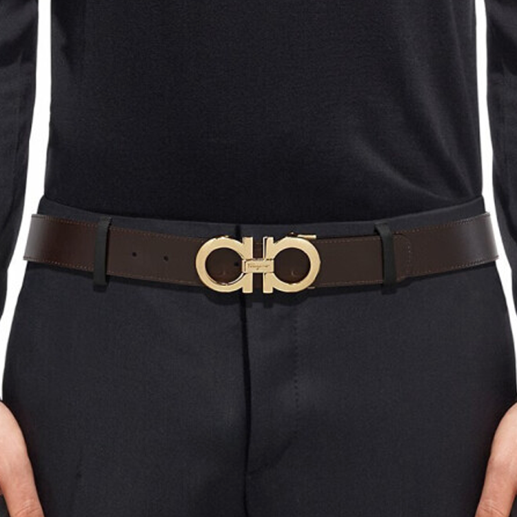 FERRAGAMO  Leather Belt Black/Brown 3.5cm Simple Design 675542 586940 圖 4