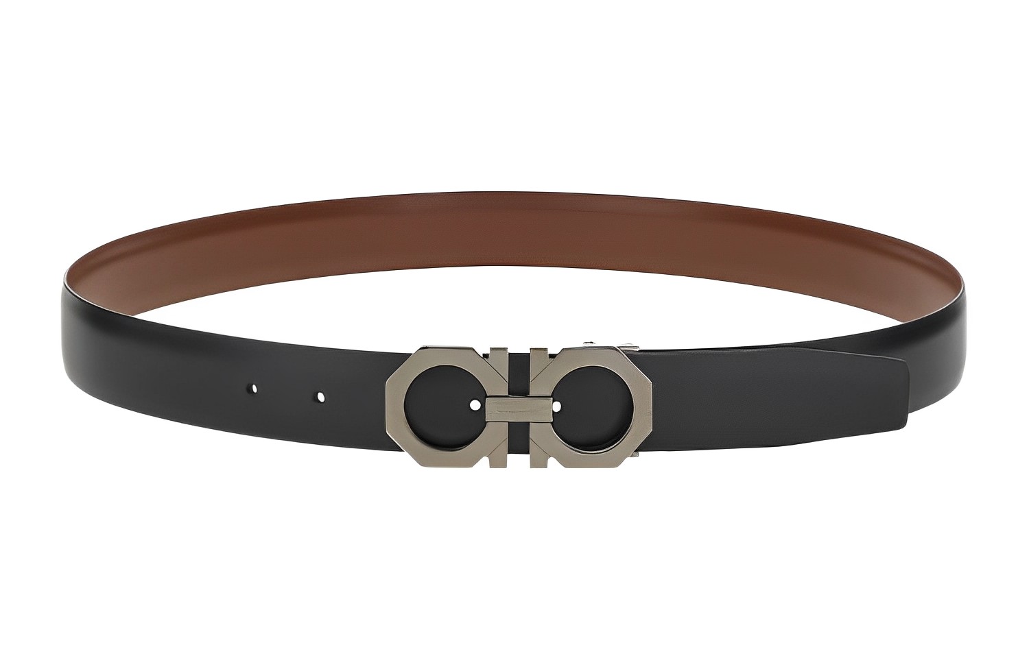 FERRAGAMO  Leather Belt Smooth Buckle Casual Fashion 3.2cm Width. 670145-754476