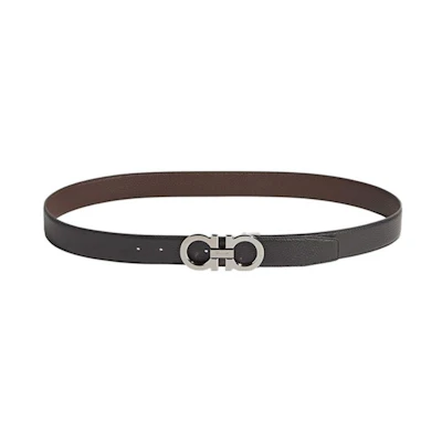 Ferragamo Leather Belt with Signature Buckle Black 3.5cm Wide. 689134