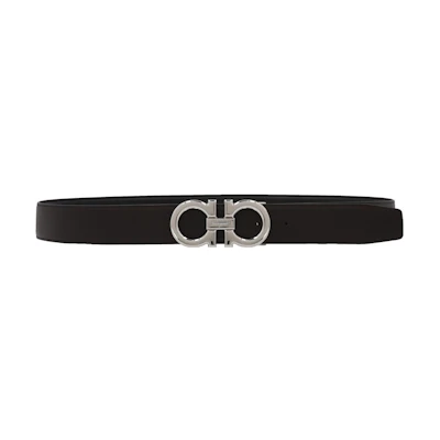 FERRAGAMO Leather Belt with Smooth Buckle, 3.5cm Wide Elegant Casual Style 0686671NERO