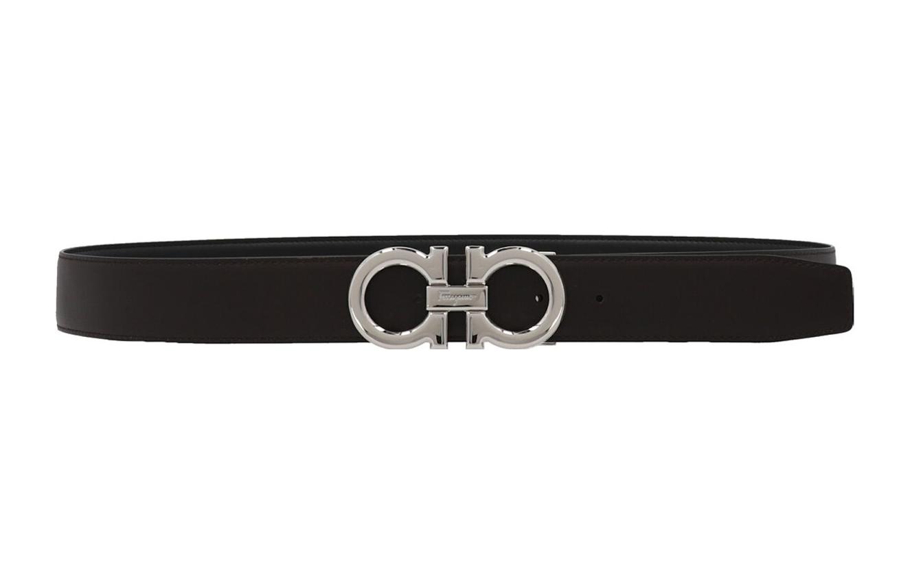 FERRAGAMO  Leather Belt with Smooth Buckle, 3.5cm Wide Elegant Casual Style 0686671NERO 圖 2