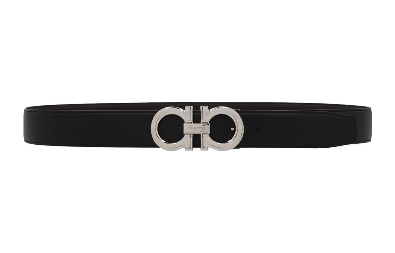 FERRAGAMO  Leather Belt with Smooth Buckle, 3.5cm Wide Elegant Casual Style 0686671NERO 圖 4
