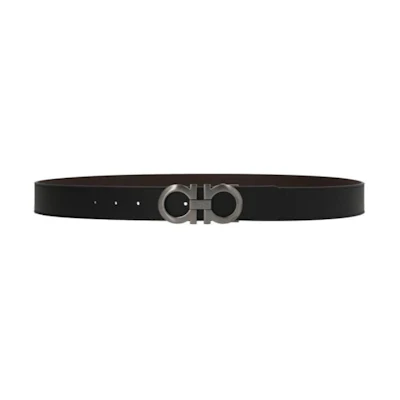 Ferragamo Leather Belt with Smooth Buckle, Casual Fashion, 3.5cm Width 0464231NERO