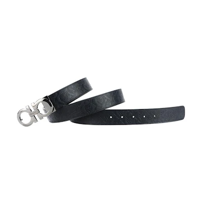 Ferragamo Navy Blue Pattern-Print Leather Belt 3.5CM Width. 67554200NAVY0735830