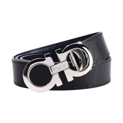 FERRAGAMO Reversible Black/Grey Leather Belt 3.5cm Wide 679710-0723902