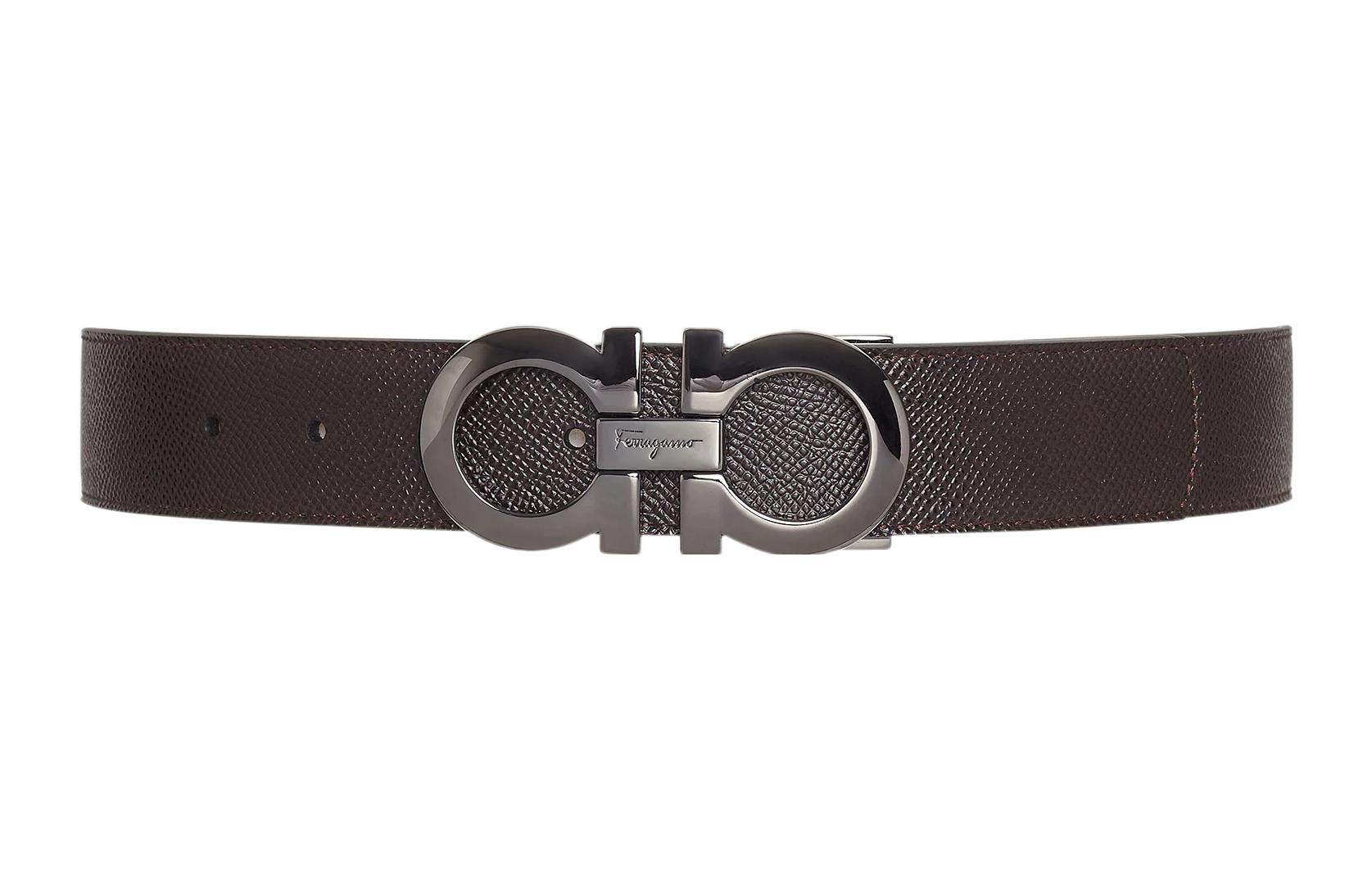 FERRAGAMO  Reversible Black Leather Belt with Silver Buckle - 3.5cm. 675542-689112