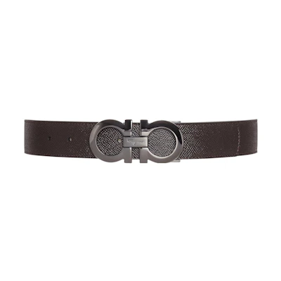 FERRAGAMO Reversible Black Leather Belt with Silver Buckle - 3.5cm. 675542-689112