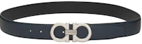 Buy Cinturón reversible de cuero negro/azul marino FERRAGAMO con hebilla lisa 3.5cm 697875