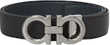 Lookbook Cinturón reversible de cuero negro/azul marino FERRAGAMO con hebilla lisa 3.5cm 697875