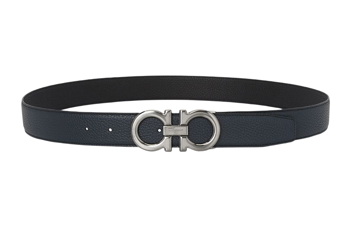 FERRAGAMO  Reversible Black/Navy Leather Belt with Smooth Buckle 3.5cm 0697875 圖 4