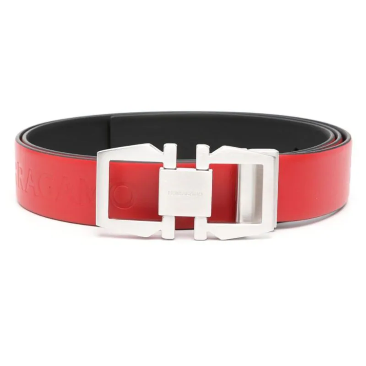 FERRAGAMO  Reversible Calf Leather Belt Red/Black 3.2CM 670327771041