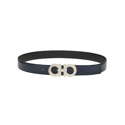 FERRAGAMO Reversible Horseshoe Buckle Leather Belt Navy/Black. 670187-758624