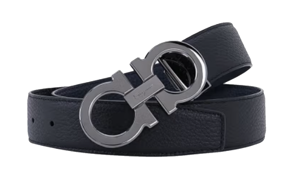 Lookbook Cinturón Reversible de Cuero Ferragamo Negro/Azul Oscuro 3.5cm Ajustable 679710-687611