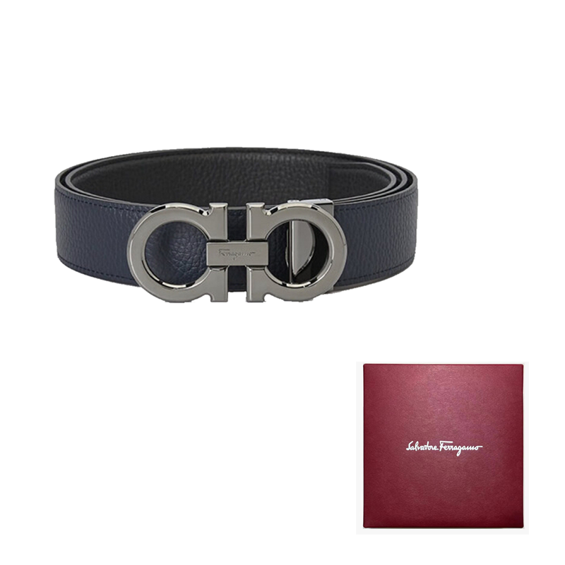 Purchase Cinturón Reversible de Cuero Ferragamo Negro/Azul Oscuro 3.5cm Ajustable 679710-687611