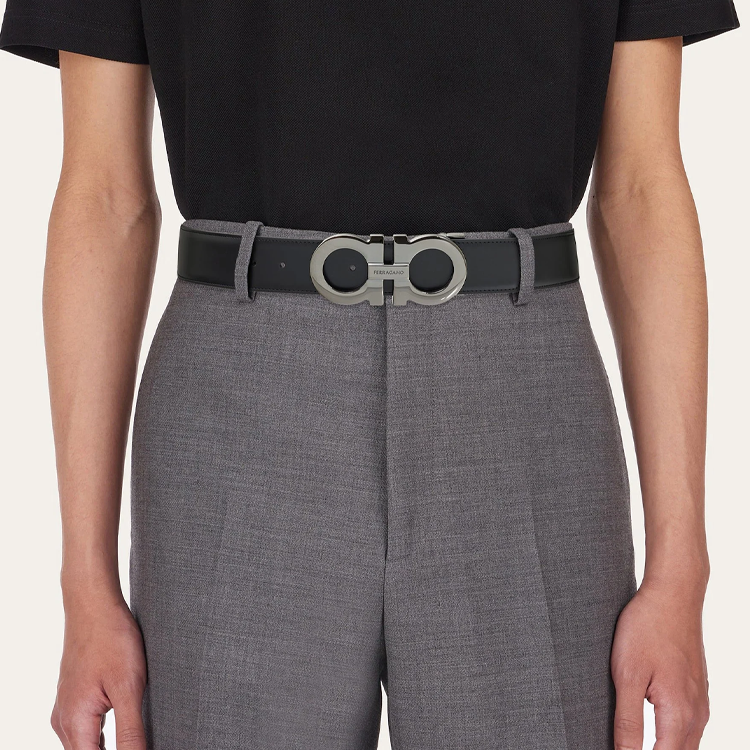 FERRAGAMO  Reversible Leather Belt Black with Smooth Buckle 4cm Width 670270770715 圖 4