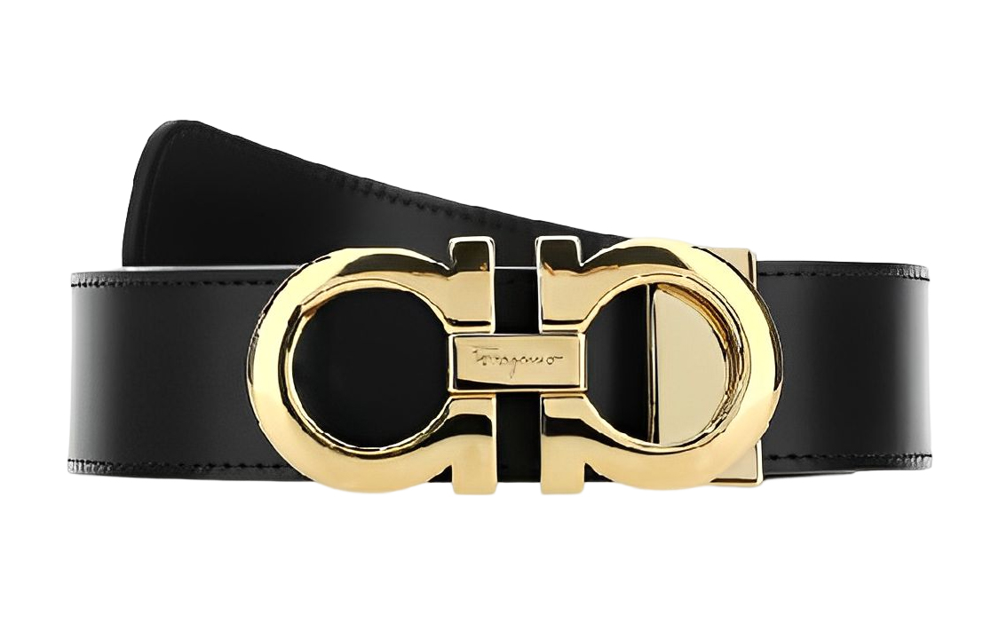 Ferragamo  Simple Leather Belt in 3.5cm Black 675542586940NEROHICK