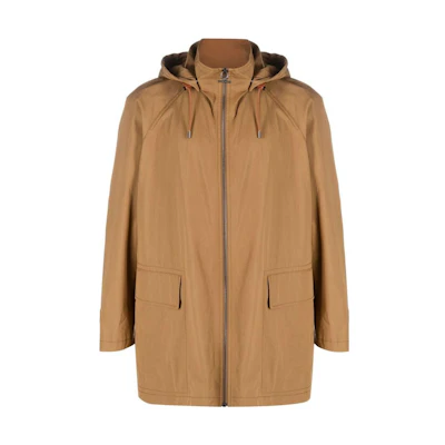 FERRAGAMO Solid Color Khaki Zip-Up Hooded Jacket 759240078
