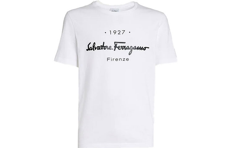 Order FERRAGAMO Baju-T Putih dengan Cetakan Logo Huruf Leher Bulat. 12-0613-728398