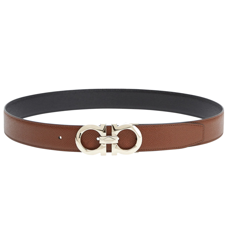 FERRAGAMO Adjustable Calf Leather Belt for Men Rosewood/Black 3.5CM Wide. 67A161-770675