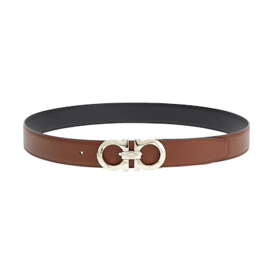 FERRAGAMO Adjustable Calf Leather Belt for Men Rosewood/Black 3.5CM Wide. 67A161-770675