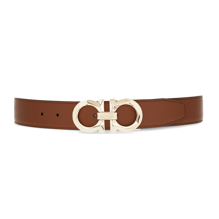 FERRAGAMO Adjustable Calf Leather Belt for Men Rosewood/Black 3.5CM Wide. 67A161-770675 圖 3