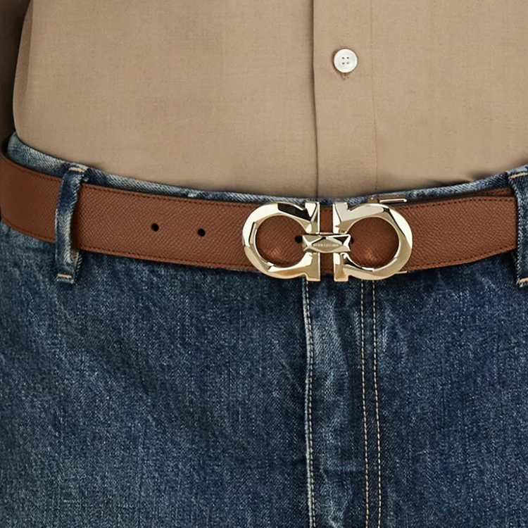 FERRAGAMO Adjustable Calf Leather Belt for Men Rosewood/Black 3.5CM Wide. 67A161-770675 圖 4