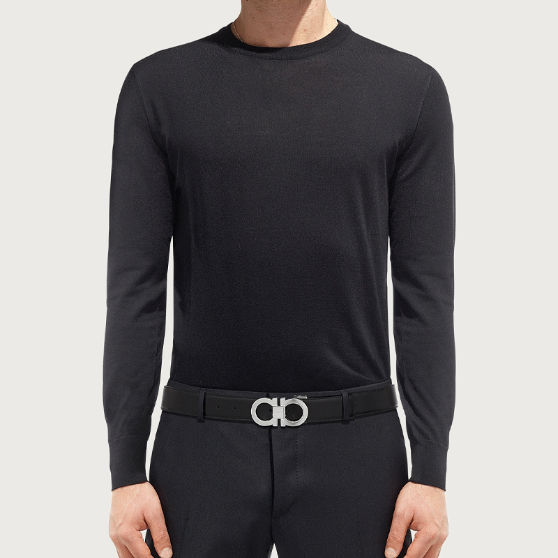 Lookbook Ferragamo 黑色Gancini扣可调节皮带 3.5cm 679714-663056