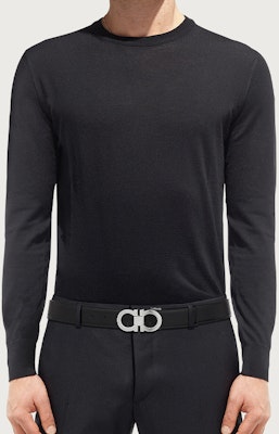 Ferragamo 黑色Gancini扣可调节皮带 3.5cm 679714-663056 Lookbook Ferragamo 黑色Gancini扣可调节皮带 3.5cm 679714-663056