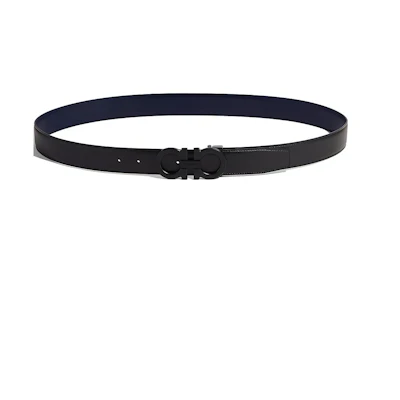 Ferragamo Belt Simple Calf Leather Black/Navy 3.5cm Wide 679710-0688772